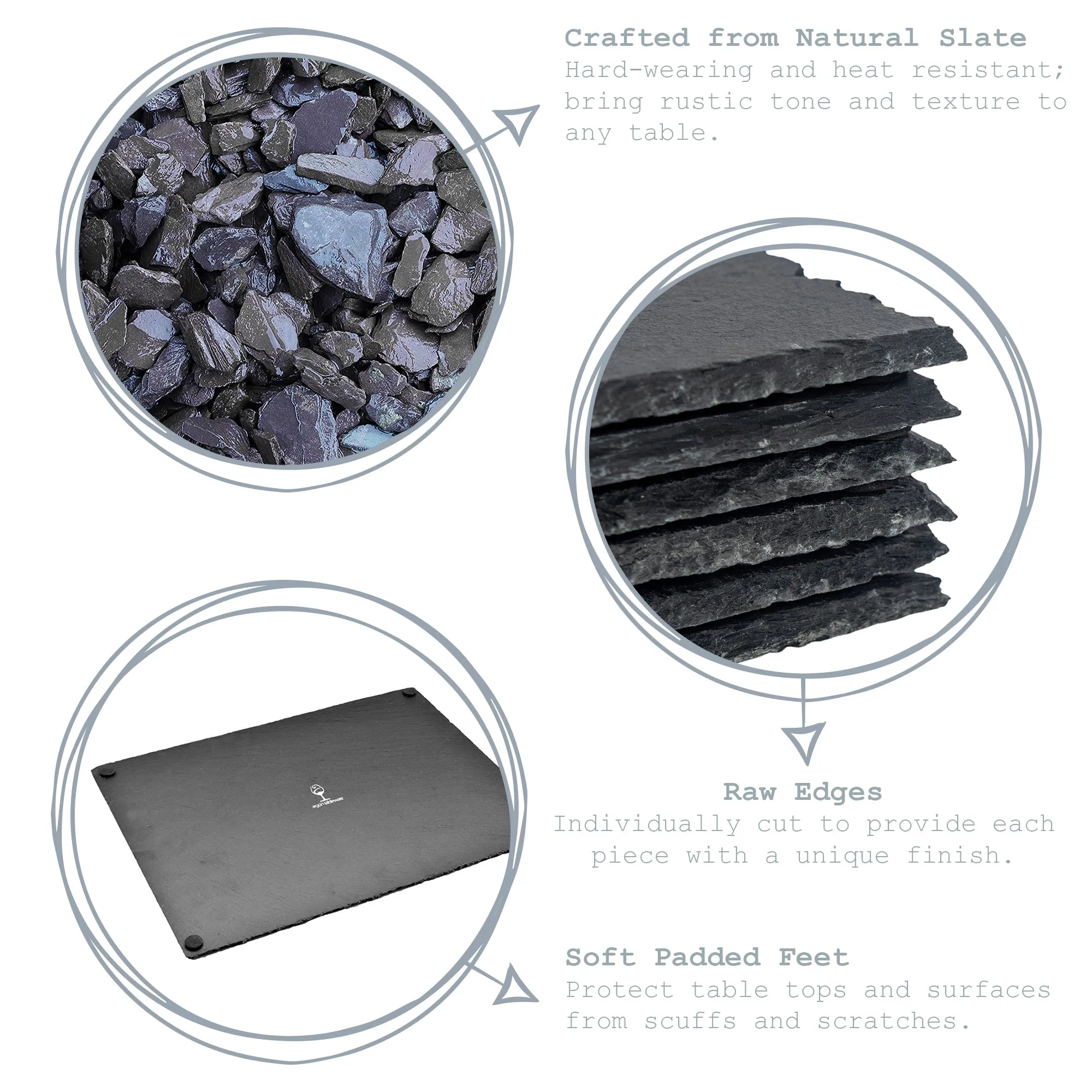 12pc Black Heart Slate Placemat & Coaster Sets - By Argon Tableware