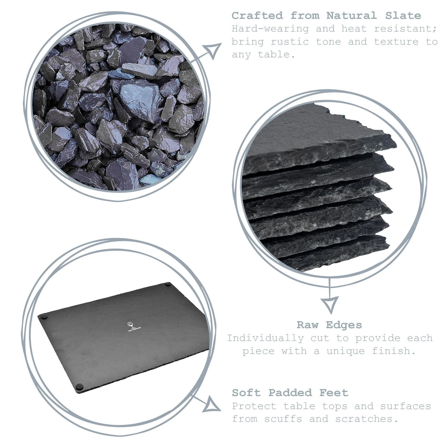 12pc Black Square Slate Placemats & Coasters Set - By Argon Tableware