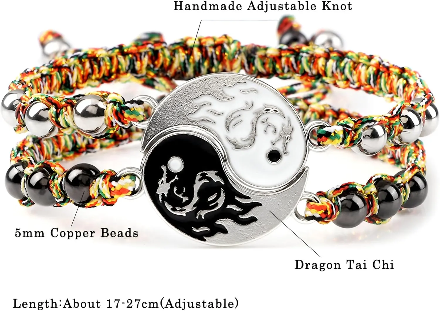 2pcs/set Braided Dragon Tai Chi Yin Yang Bracelet Couples Bracelets Matching Lover Bangles, Yin And Yang, Jewelry For BFF Friendship Relationship Boyfriend Girlfriend Valentines Gift