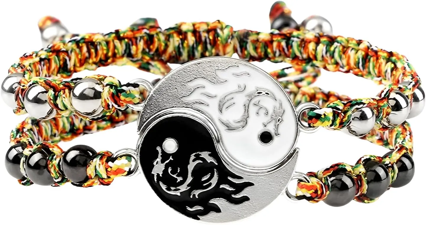 2pcs/set Braided Dragon Tai Chi Yin Yang Bracelet Couples Bracelets Matching Lover Bangles, Yin And Yang, Jewelry For BFF Friendship Relationship Boyfriend Girlfriend Valentines Gift