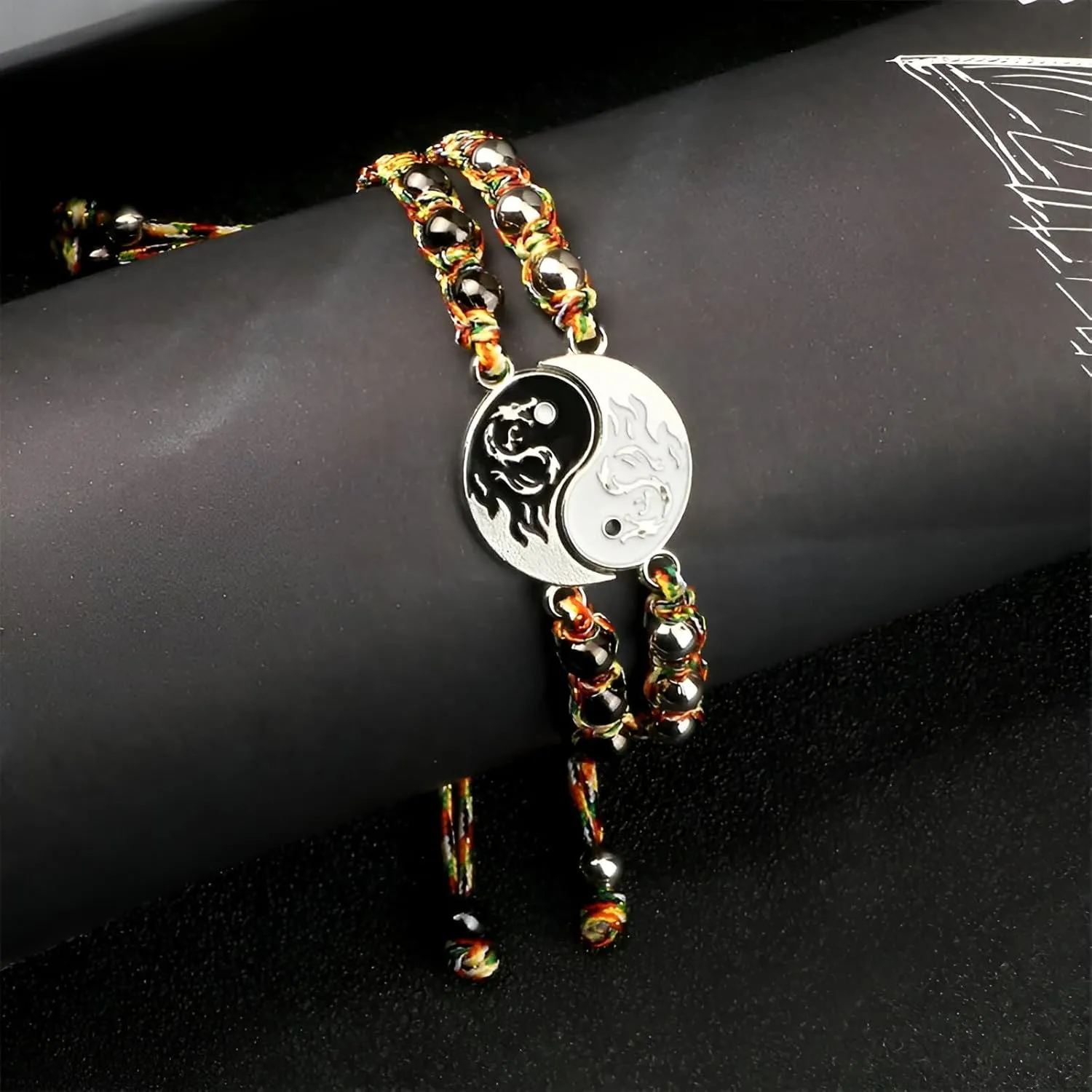 2pcs/set Braided Dragon Tai Chi Yin Yang Bracelet Couples Bracelets Matching Lover Bangles, Yin And Yang, Jewelry For BFF Friendship Relationship Boyfriend Girlfriend Valentines Gift