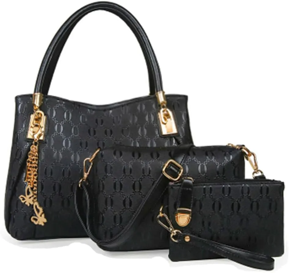 3 Pcs Handbags Womens Tote Bags Set Faux Leather Shoulder Handbag Crossbody Bag Satchel Wristlets Bag Wallet Clutch
