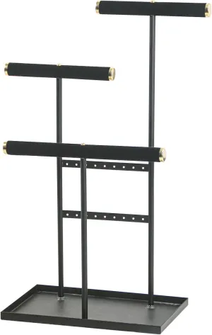 3-Tier Jewelry Holder, Jewelry Organizer, Jewelry Display Stand with Velvet Crossbar and Metal Frame,Necklace Earring Bracelet Display Holder for Women (Black)