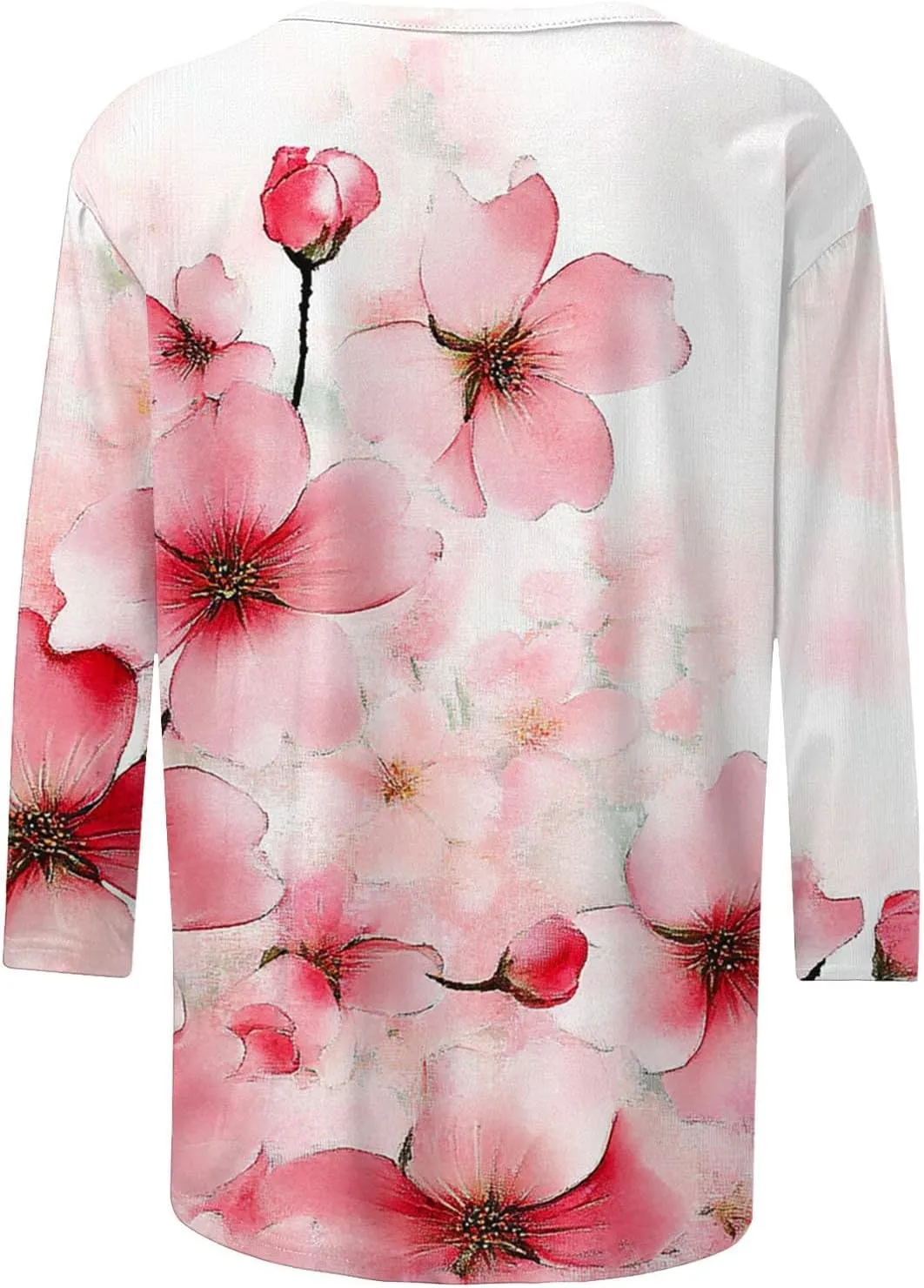 3/4 Length Sleeve Womens Floral T Shirts Summer Crewneck Boho Tops Cute Dressy Tunic Loose Three Quarter Sleeves Tees