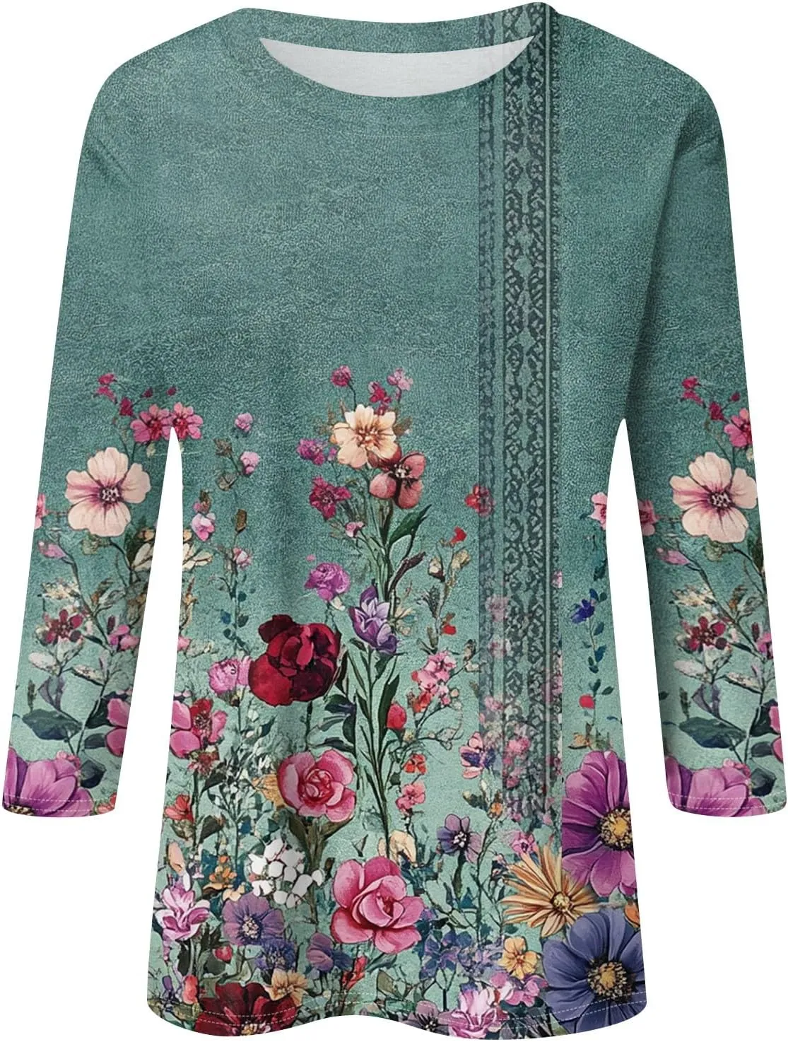 3/4 Sleeve Tops for Women Plus Size Summer Cute Shirts Floral Print 2025 Tops Crewneck Three Quarter Length Blouses