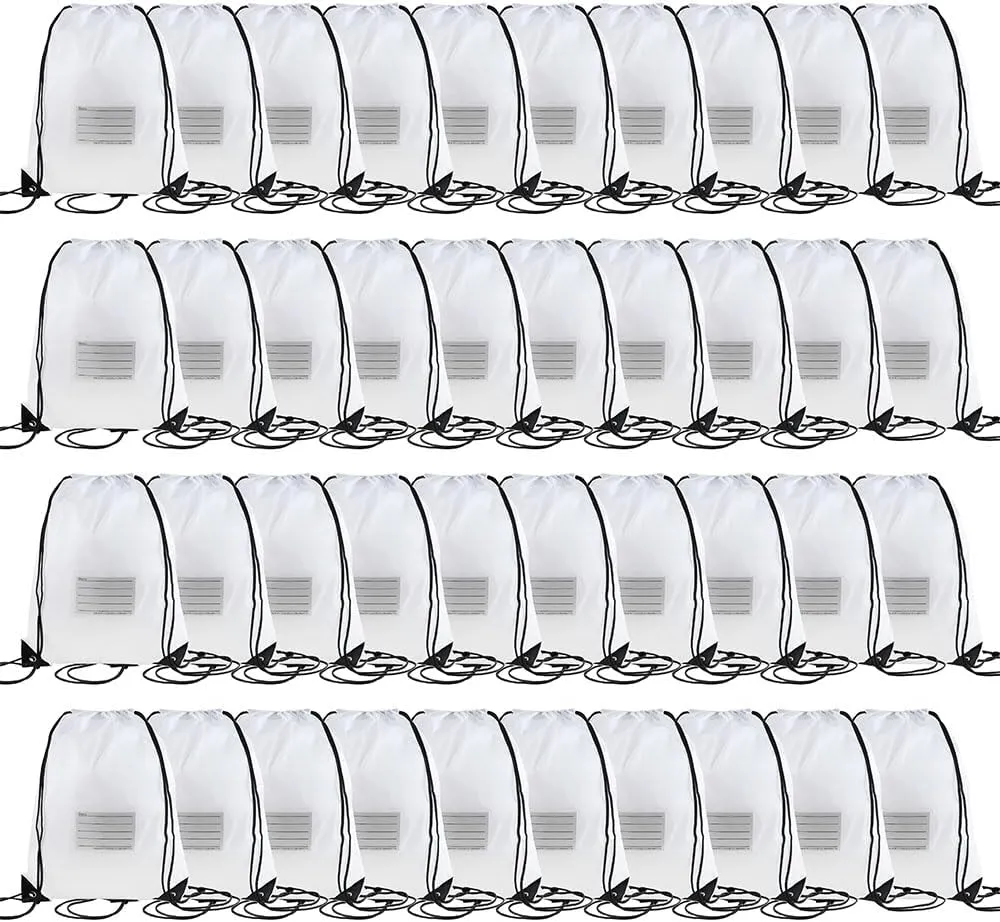 40 Pcs Drawstring Bags,Bulk Draw String Backpack, DIY Gym Sports Cinch Bag Sackpack for Women Men, White
