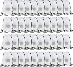 40 Pcs Drawstring Bags,Bulk Draw String Backpack, DIY Gym Sports Cinch Bag Sackpack for Women Men, White