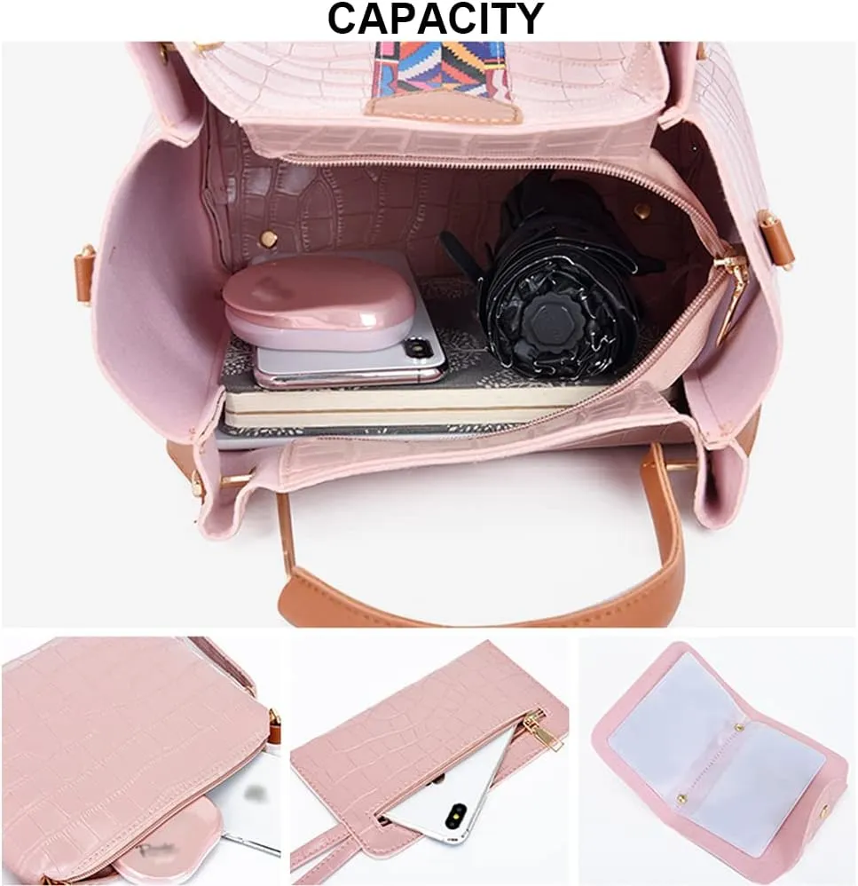 4Pcs Handbags and Purses for Women Tote Bags Top Handle Handbag Satchel Crossbody Shoulder Bag Wristlets Wallet Set, Gray