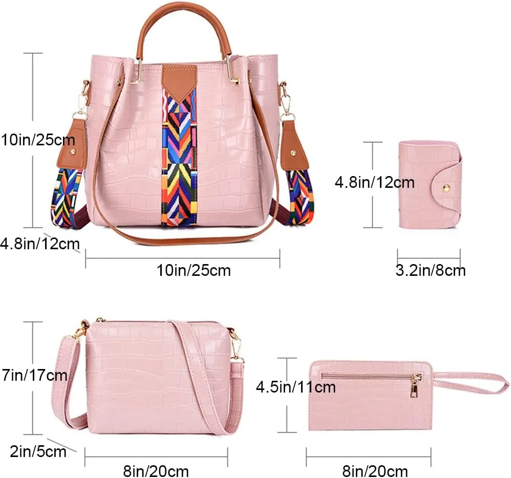 4Pcs Handbags and Purses for Women Tote Bags Top Handle Handbag Satchel Crossbody Shoulder Bag Wristlets Wallet Set, Gray