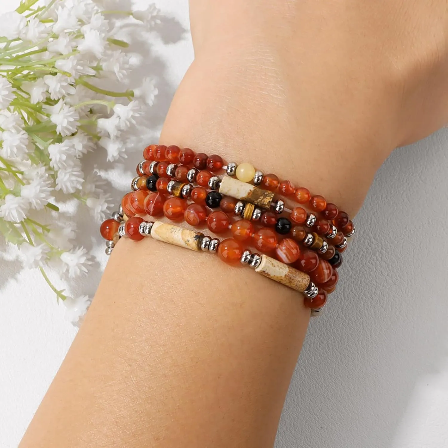 5Pcs Amazonite Bracelet for Women 4mm Stackable Amazonite Beaded Bracelets Adjustable Crystal Bracelets Set Small Beaded Bracelets Stone Bracelets Amazonite Jewelry for Women