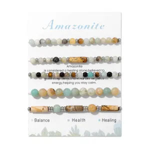 5Pcs Amazonite Bracelet for Women 4mm Stackable Amazonite Beaded Bracelets Adjustable Crystal Bracelets Set Small Beaded Bracelets Stone Bracelets Amazonite Jewelry for Women