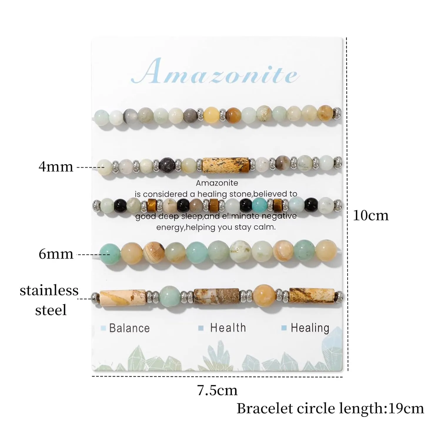 5Pcs Amazonite Bracelet for Women 4mm Stackable Amazonite Beaded Bracelets Adjustable Crystal Bracelets Set Small Beaded Bracelets Stone Bracelets Amazonite Jewelry for Women