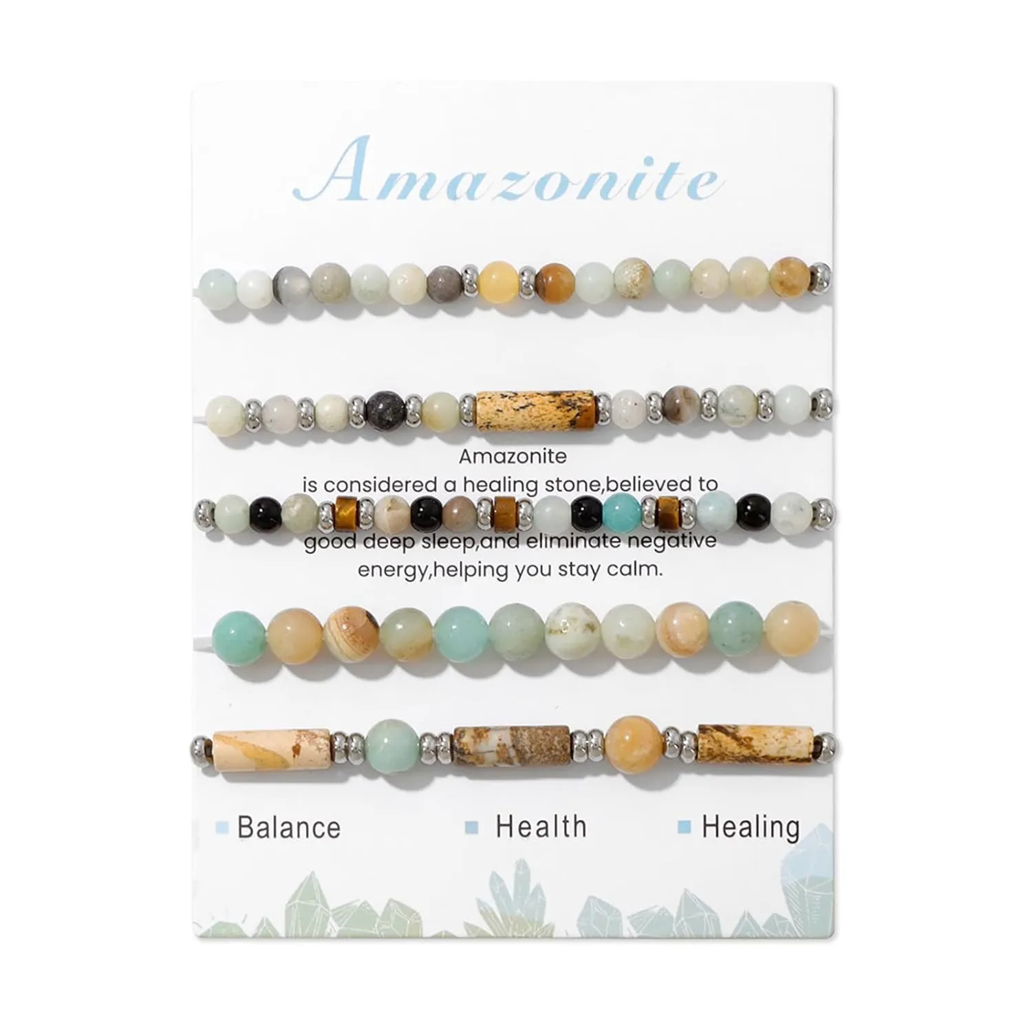 5Pcs Amazonite Bracelet for Women 4mm Stackable Amazonite Beaded Bracelets Adjustable Crystal Bracelets Set Small Beaded Bracelets Stone Bracelets Amazonite Jewelry for Women