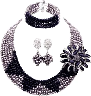 6 Rows Crystal Nigerian Beaded Jewelry Set African Wedding Beads Bridal Jewelry Sets