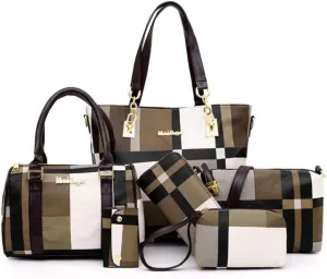 6pcs Totes Purses and Handbags Set for Women PU Leather Shoulder Bags Satchel Clutch Wallet (Upgrade fabric)