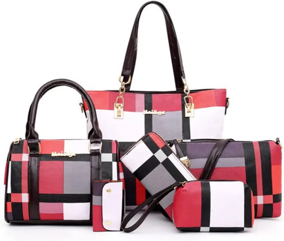 6pcs Totes Purses and Handbags Set for Women PU Leather Shoulder Bags Satchel Clutch Wallet (Upgrade fabric)