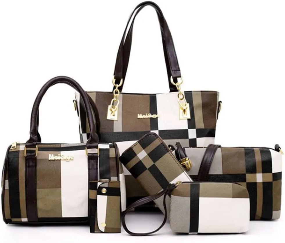 6pcs Totes Purses and Handbags Set for Women PU Leather Shoulder Bags Satchel Clutch Wallet (Upgrade fabric)