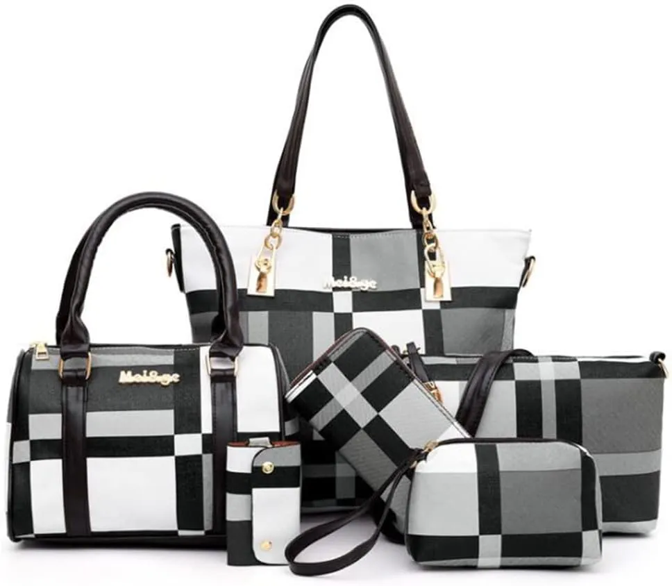 6pcs Totes Purses and Handbags Set for Women PU Leather Shoulder Bags Satchel Clutch Wallet (Upgrade fabric)