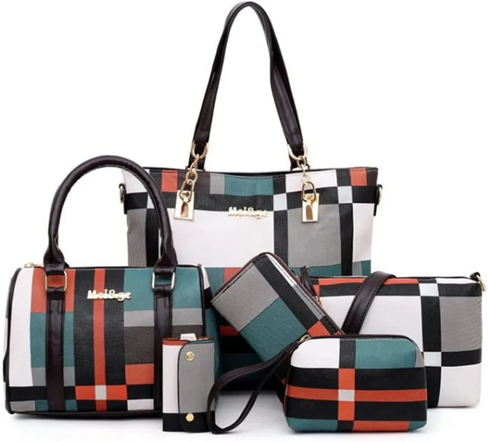 6pcs Totes Purses and Handbags Set for Women PU Leather Shoulder Bags Satchel Clutch Wallet (Upgrade fabric)