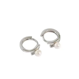 925 sterling silver jewelry women minimalist sterling silver pearl hoop earrings jewelry (gold)