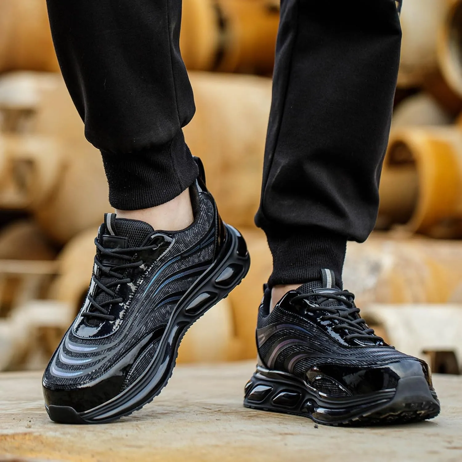 Air Cushion Running Shoes,Men Sneakers Summer Mesh Breathable Comfortable Lace Up Casual Mens Sneaker Black Fashion Shoes