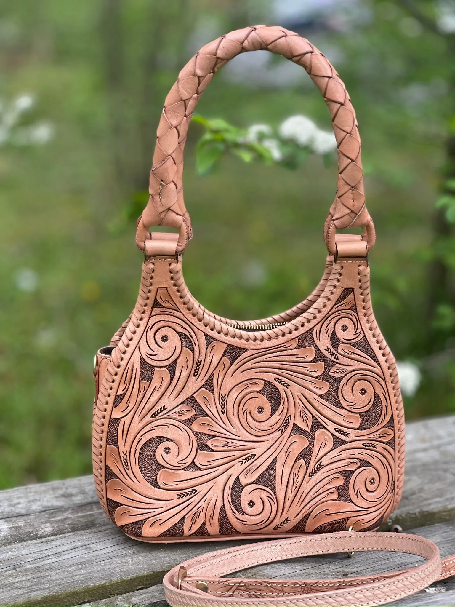 ALLE Hand-Tooled Leather Mini Hobo & Crossbody Bag "LUNA MINI" more colors