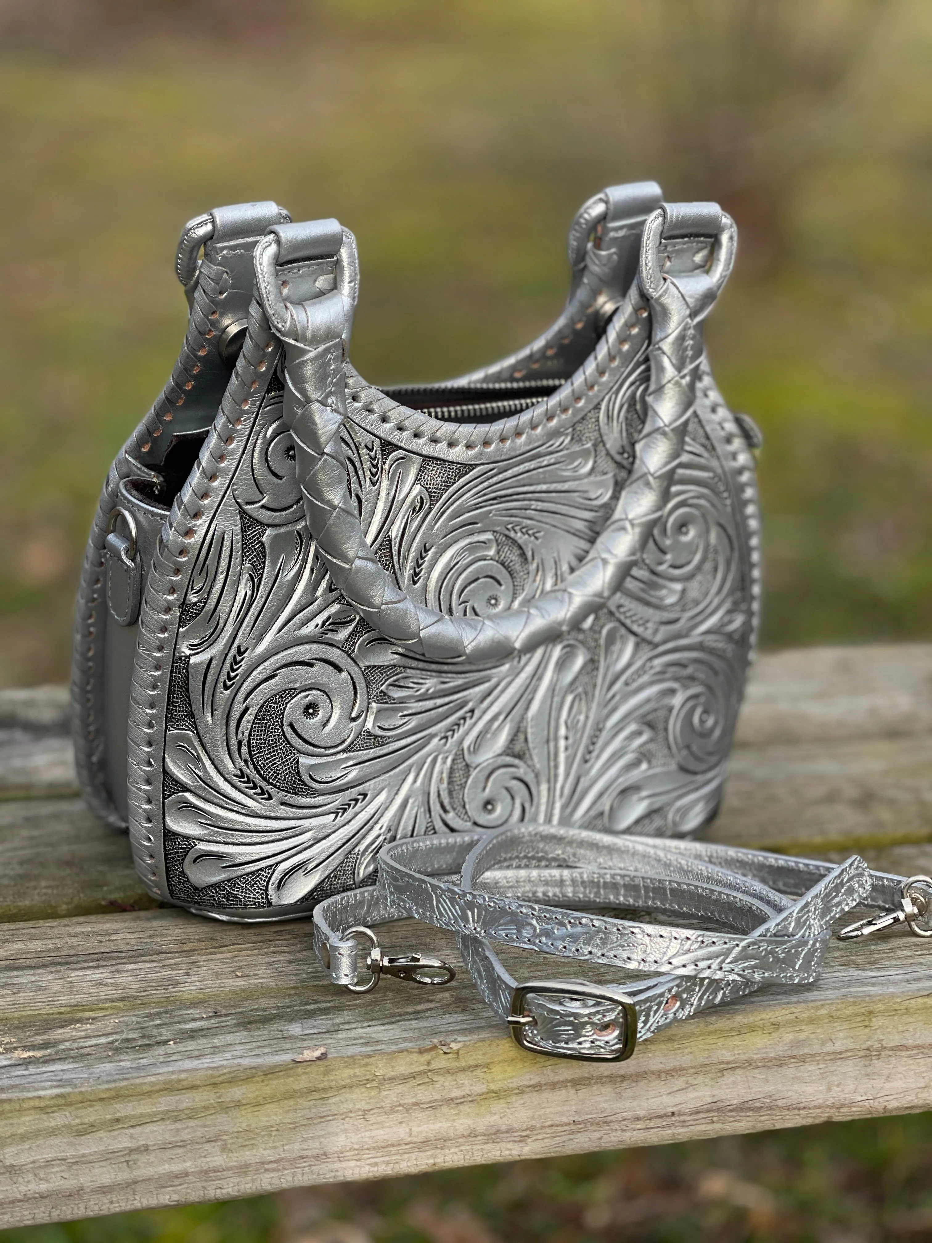 ALLE Hand-Tooled Leather Mini Hobo & Crossbody Bag "LUNA MINI" more colors