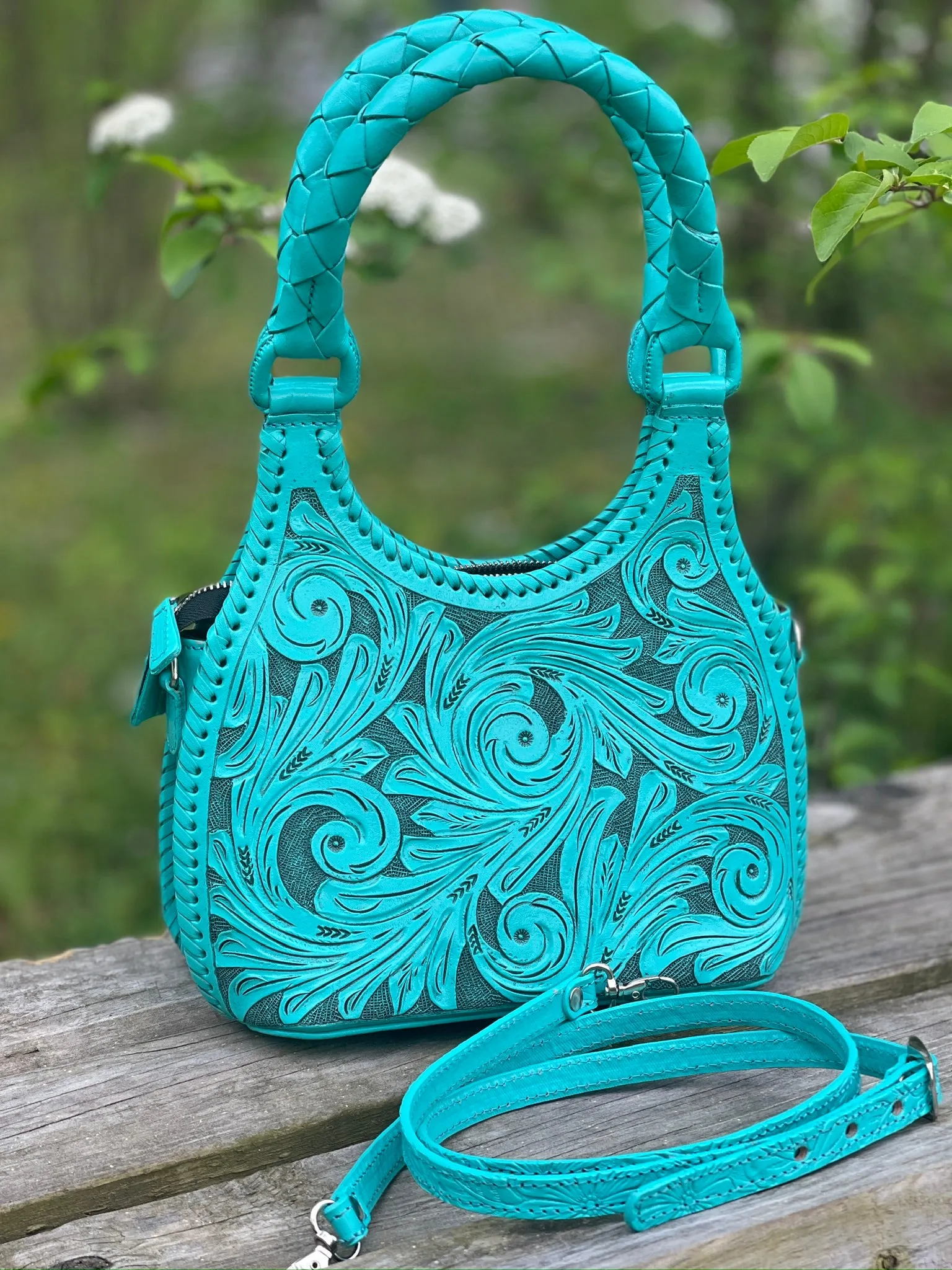 ALLE Hand-Tooled Leather Mini Hobo & Crossbody Bag "LUNA MINI" more colors
