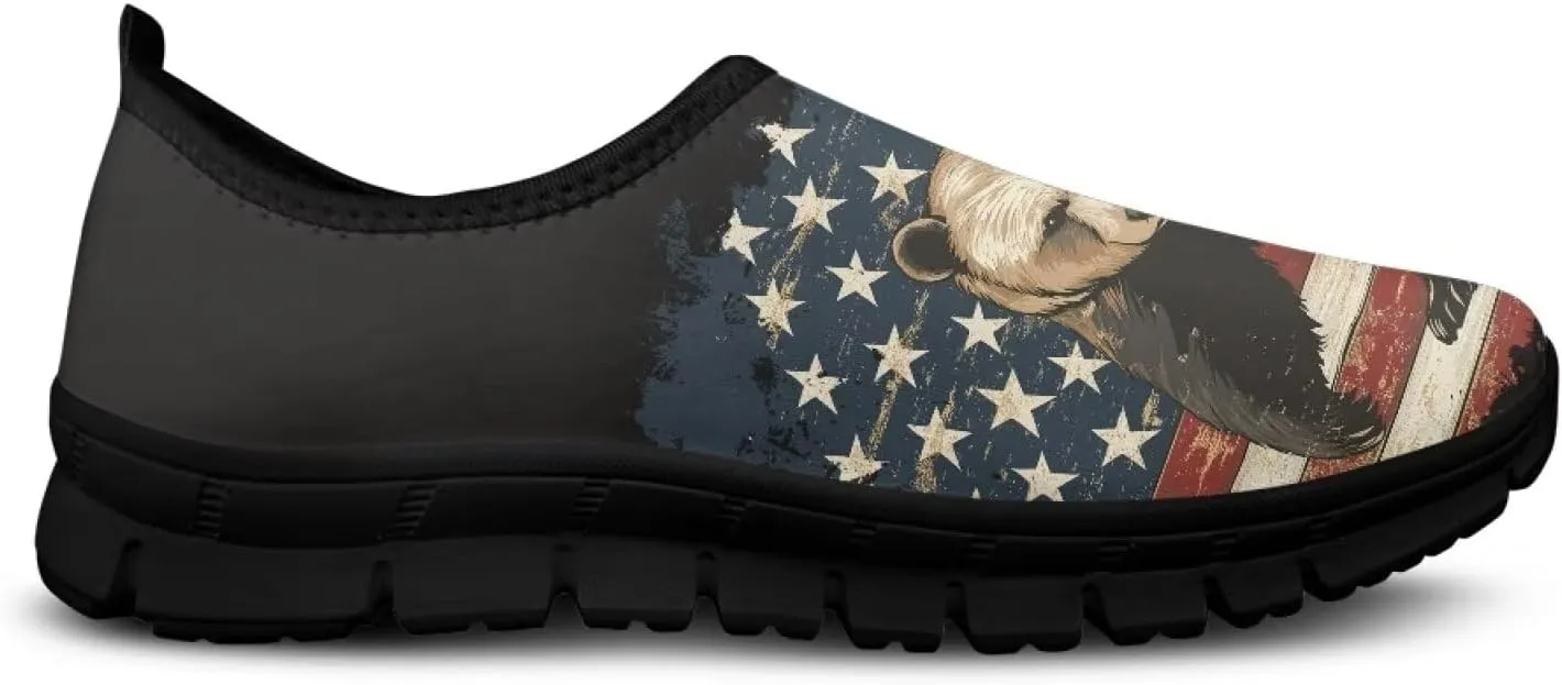 American Flag Mens Slip On Running Walking Shoes Lightweight Fashion Gym Sneakers Non Slip Workout Shoes Breathable Loafer SizeUS 5-14