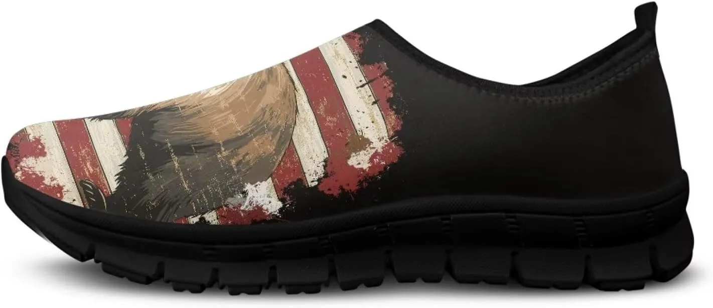 American Flag Mens Slip On Running Walking Shoes Lightweight Fashion Gym Sneakers Non Slip Workout Shoes Breathable Loafer SizeUS 5-14