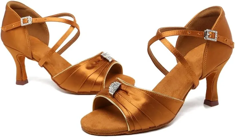 AOQUNFS Women's Professional Latin Dance Shoes Satin Salsa Ballroom Practice Dancing Shoes,Model 3037