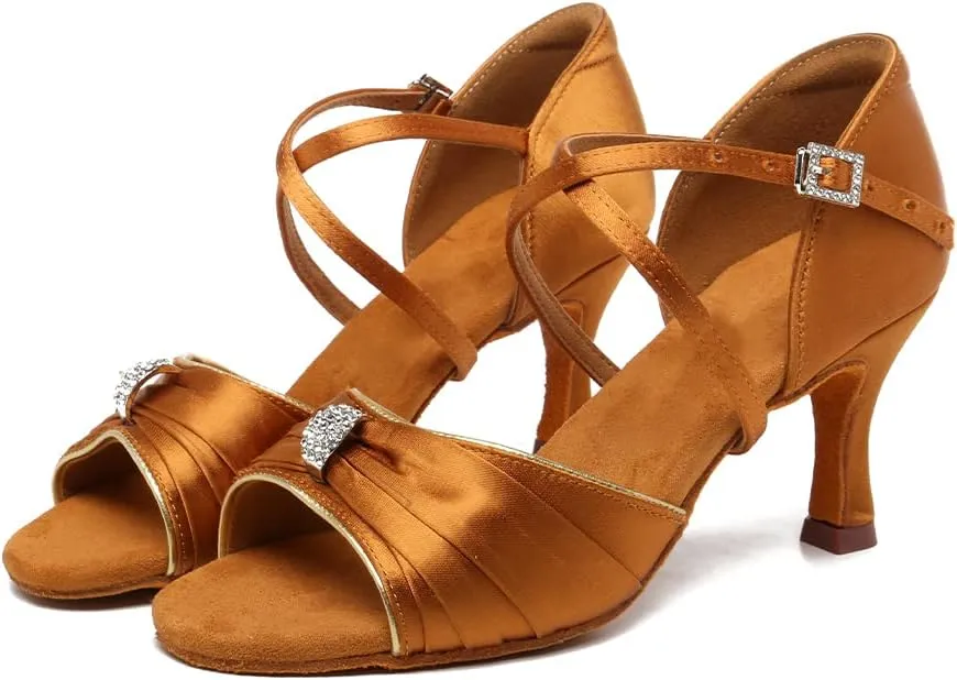 AOQUNFS Women's Professional Latin Dance Shoes Satin Salsa Ballroom Practice Dancing Shoes,Model 3037