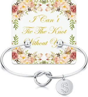 Arletty Women's Tie the Knot Bracelet With 26 Initials, Bridesmaid Proposal Gifts