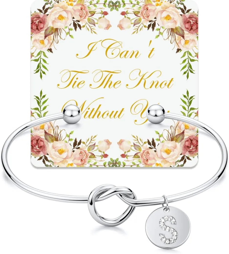 Arletty Women's Tie the Knot Bracelet With 26 Initials, Bridesmaid Proposal Gifts