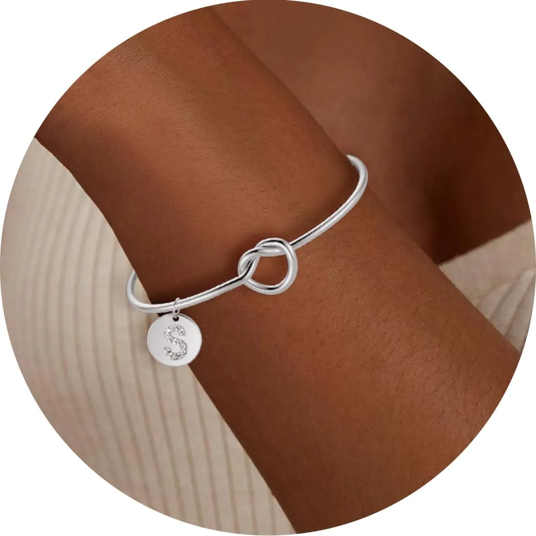 Arletty Women's Tie the Knot Bracelet With 26 Initials, Bridesmaid Proposal Gifts
