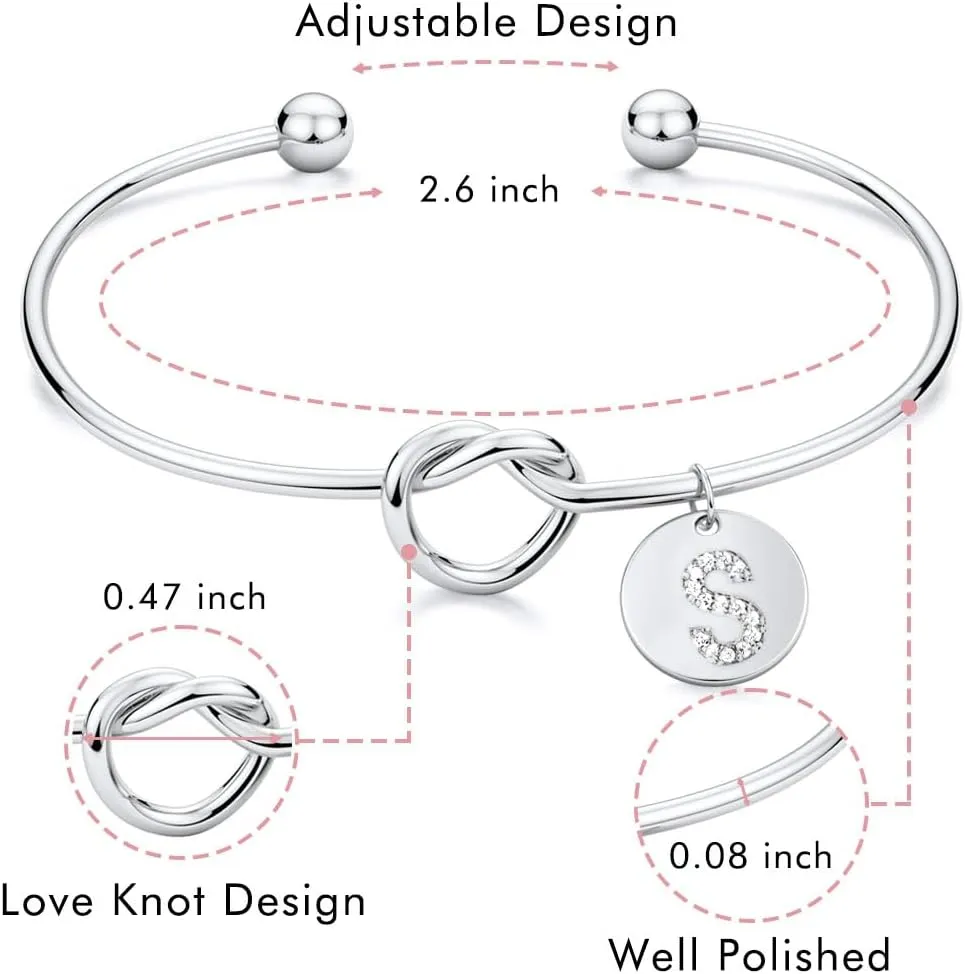 Arletty Women's Tie the Knot Bracelet With 26 Initials, Bridesmaid Proposal Gifts
