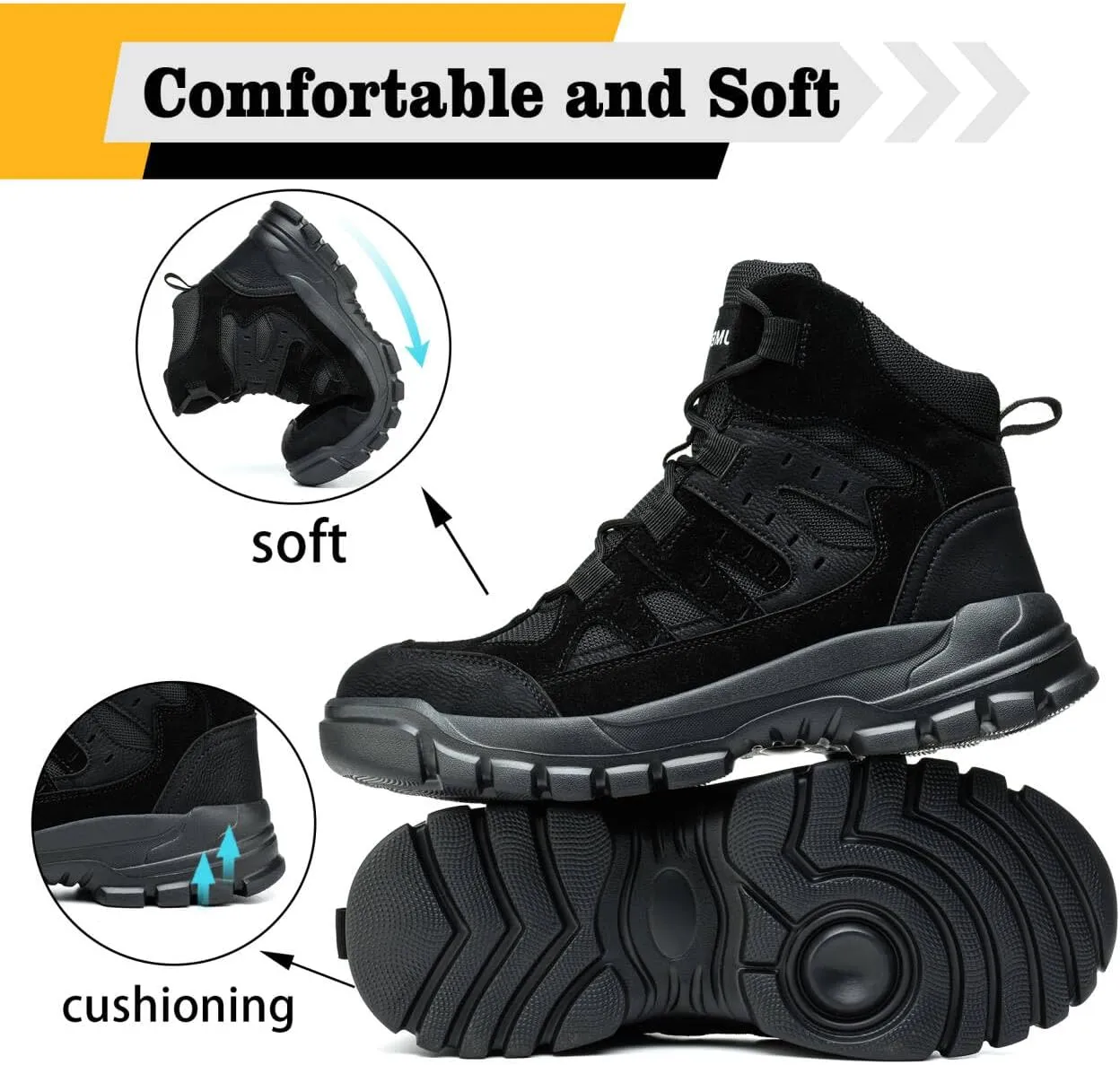 Asiman Steel Toe Boots for Men Women Industrial Construction Safety Boots Lightweight Comfortable Work Shoes Non-Slip Puncture Proof Composite Toe Shoes