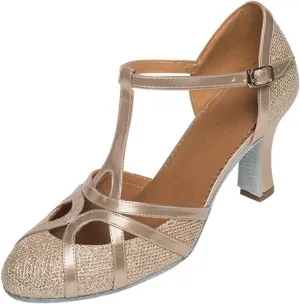 Ballroom Dance Shoes For Women Glitter Closed Toe Modern Shoe Salsa Ballroom Tango Latin Shoes For Girls Shoes Sandals(Khaki 5 cm,37)