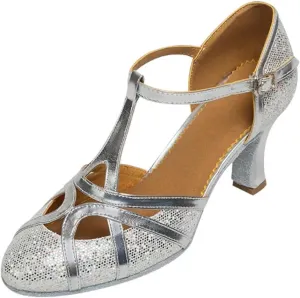 Ballroom Dance Shoes For Women Glitter Closed Toe Modern Shoe Salsa Ballroom Tango Latin Shoes For Girls Shoes Sandals(Silver 7 cm,39)