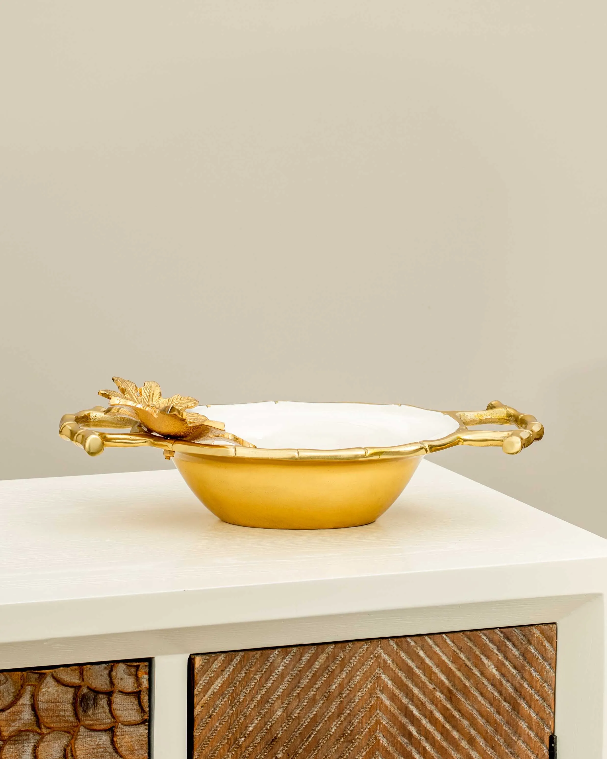 Bamboo Flower Brass Serving Bowl