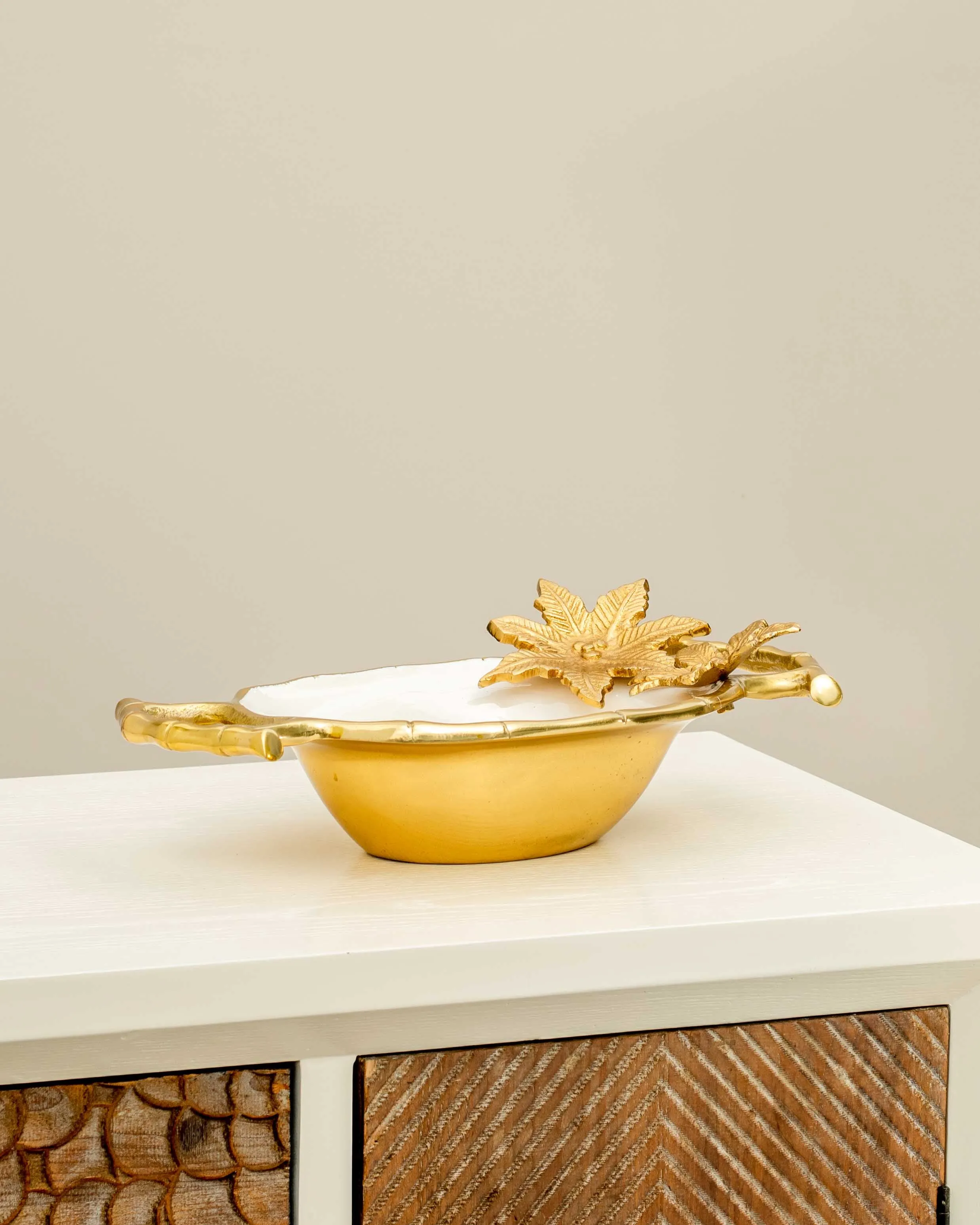 Bamboo Flower Brass Serving Bowl