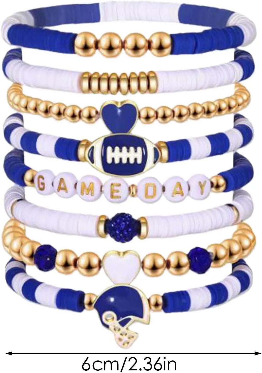 Bangle Bracelets for Women Game Day Bracelets for Women Football Bracelets Red Black Blue Clay Beaded Stretch Bracelets Stackable Sports Football Charm Bracelet Bangles Accessories Outfits Jewelry