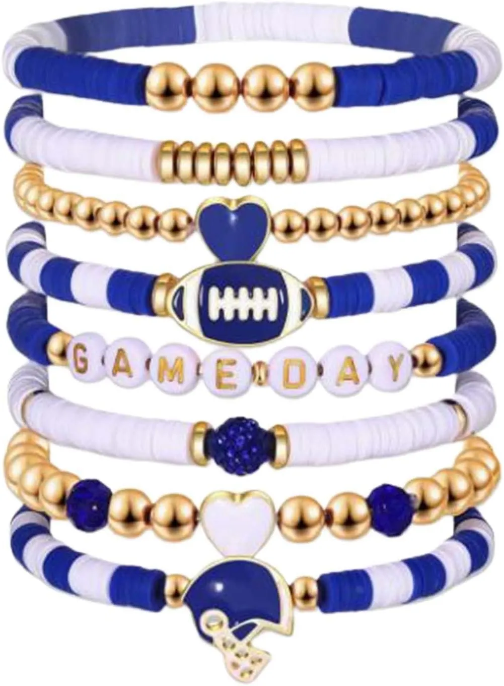 Bangle Bracelets for Women Game Day Bracelets for Women Football Bracelets Red Black Blue Clay Beaded Stretch Bracelets Stackable Sports Football Charm Bracelet Bangles Accessories Outfits Jewelry