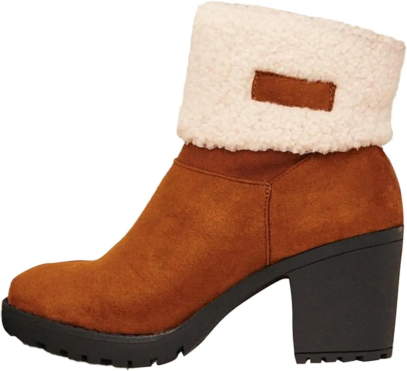 Bcshiye Winter Boots for Women Comfort Slip On Mid Chunky Heel Suede Snow Ankle Boots Warm Fur Lined Outdoor Calf Boots
