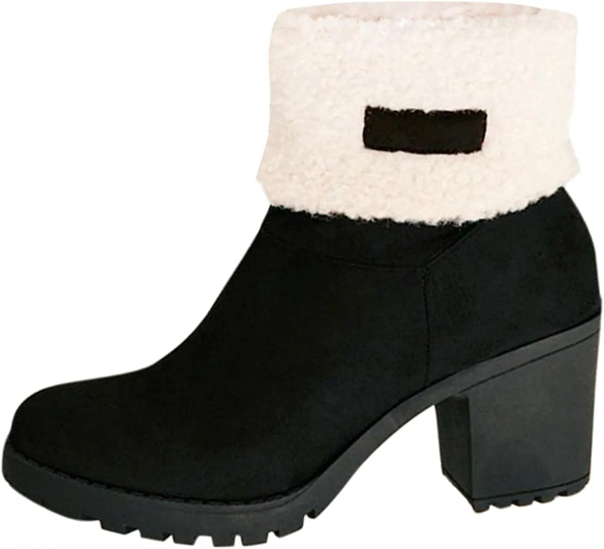 Bcshiye Winter Boots for Women Comfort Slip On Mid Chunky Heel Suede Snow Ankle Boots Warm Fur Lined Outdoor Calf Boots