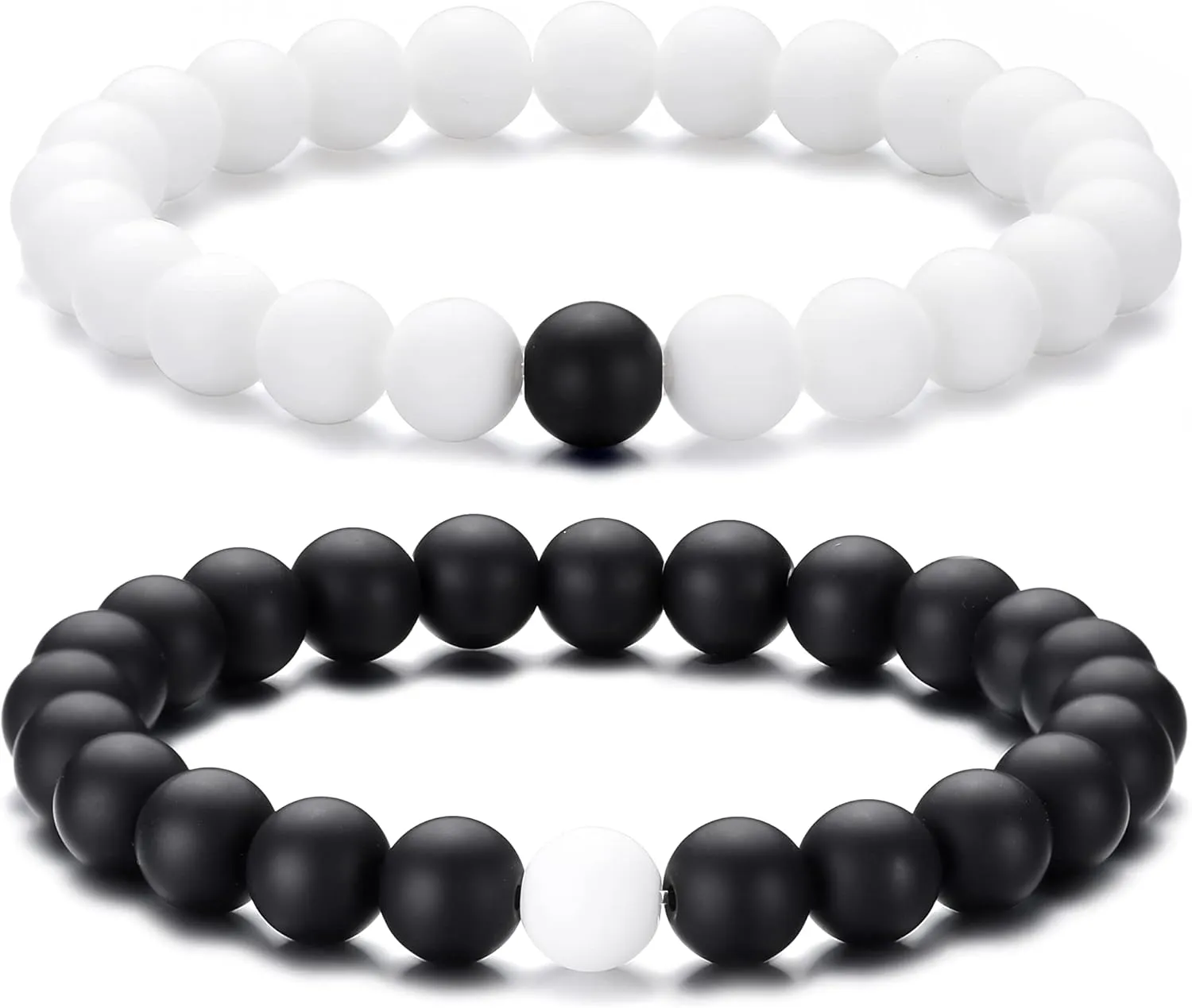 Beaded Bracelets for Men Women 8mm Bead Stretch Bracelets Yoga Bracelets Unisex BFF Jewelry for 2