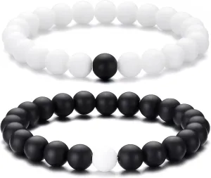 Beaded Bracelets for Men Women 8mm Bead Stretch Bracelets Yoga Bracelets Unisex BFF Jewelry for 2