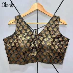 Black and Gold Sleeveless Banarasi Readymade Blouse