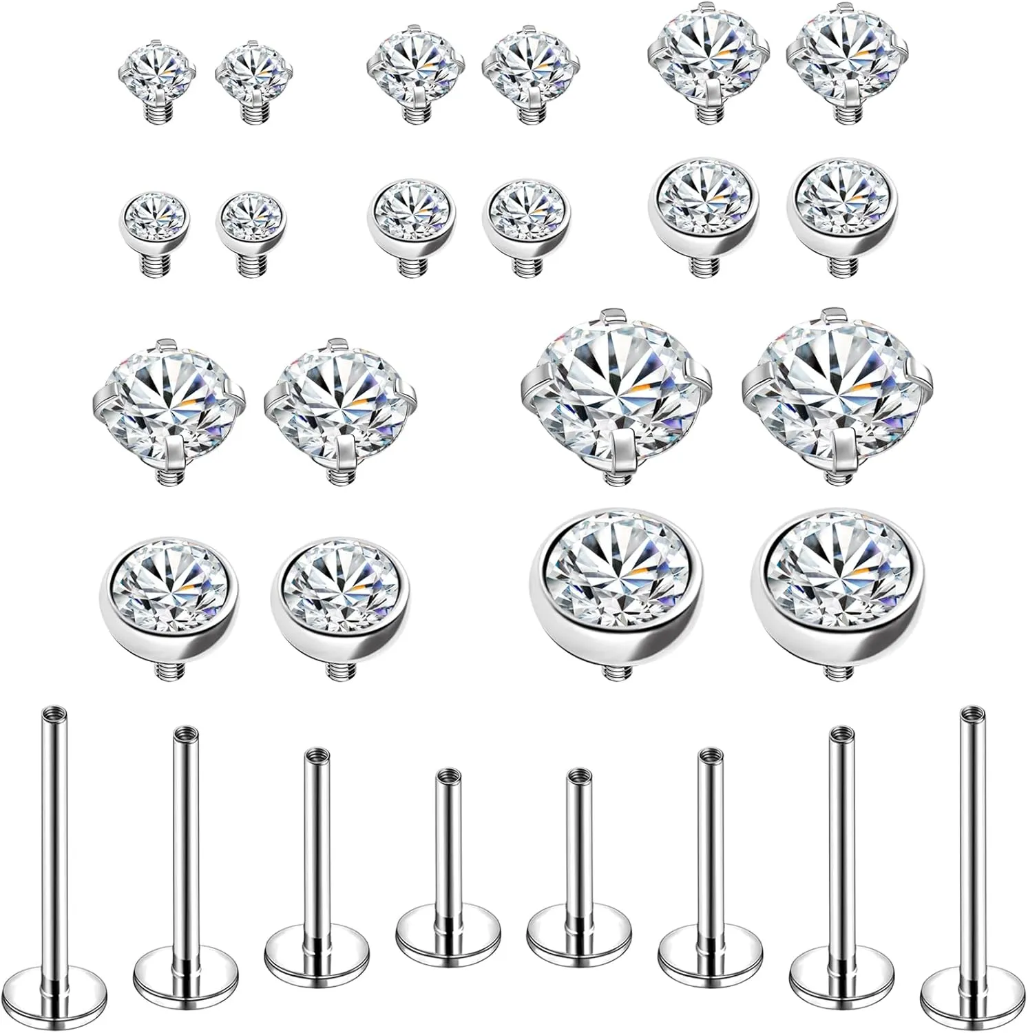 BodyAce 16G 18G Internal Thread Lip Rings, Surgical Steel Labret Studs Flat Back Earrings, CZ Nose Rings Studs Piercing Jewelry for Medusa/Monroe/Tragus/Helix/Cartilage