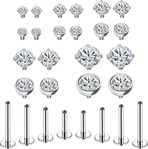 BodyAce 16G 18G Internal Thread Lip Rings, Surgical Steel Labret Studs Flat Back Earrings, CZ Nose Rings Studs Piercing Jewelry for Medusa/Monroe/Tragus/Helix/Cartilage
